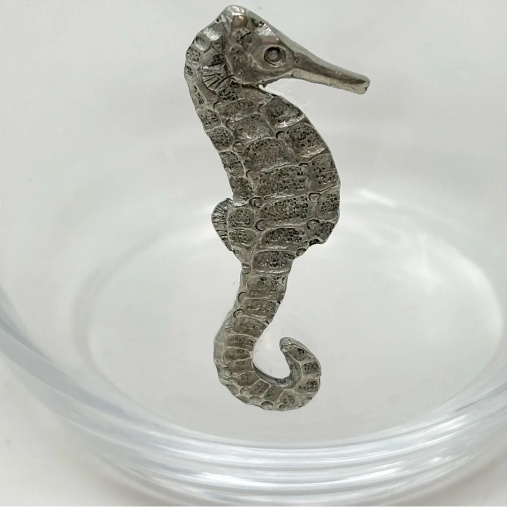 MENAGERIE Stemless Wine Cognac Glasses Set of 2 Pewter Seahorse Coastal Decor